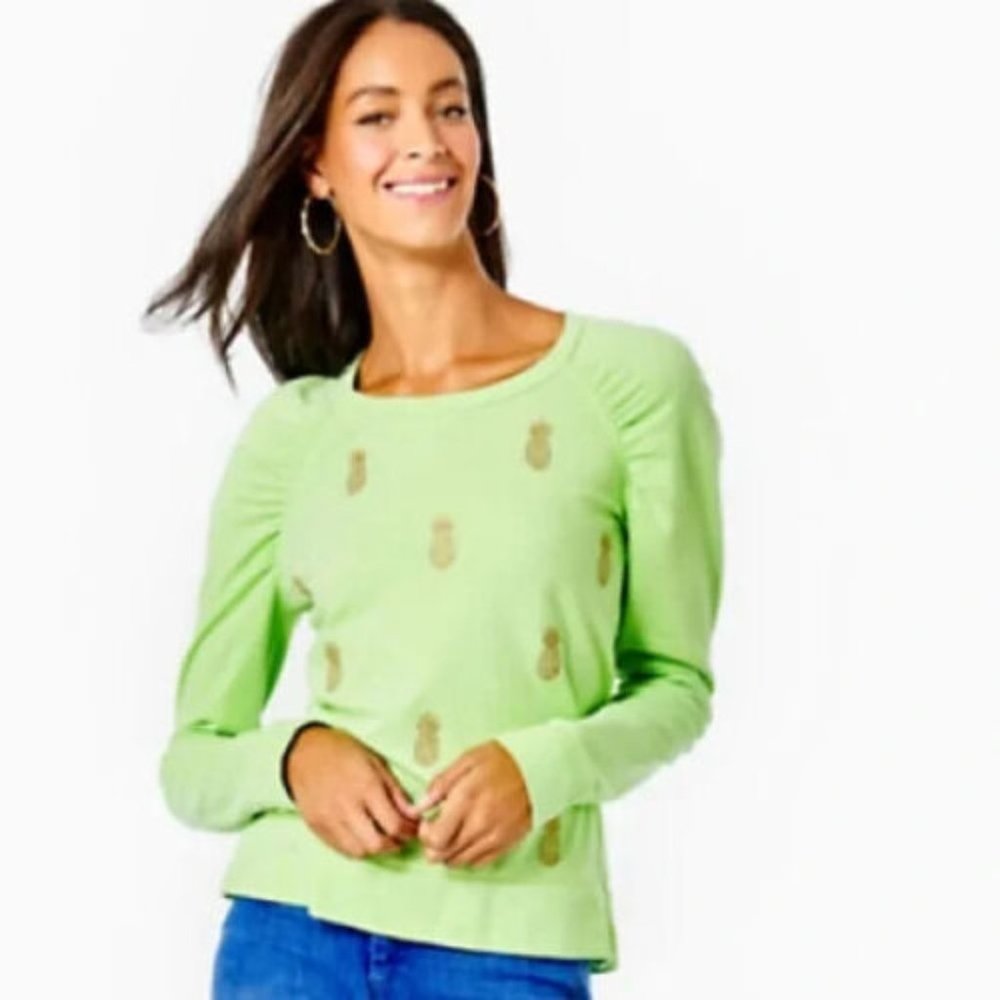 Lilly Pulitzer Pineapple Aldean Sweatshirt Pullover Top Key Lime Cozy XS